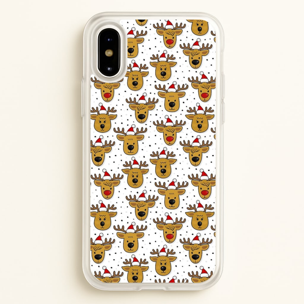 Reindeers In Santa Hats Pattern - Phone Case for iPhone X / XS