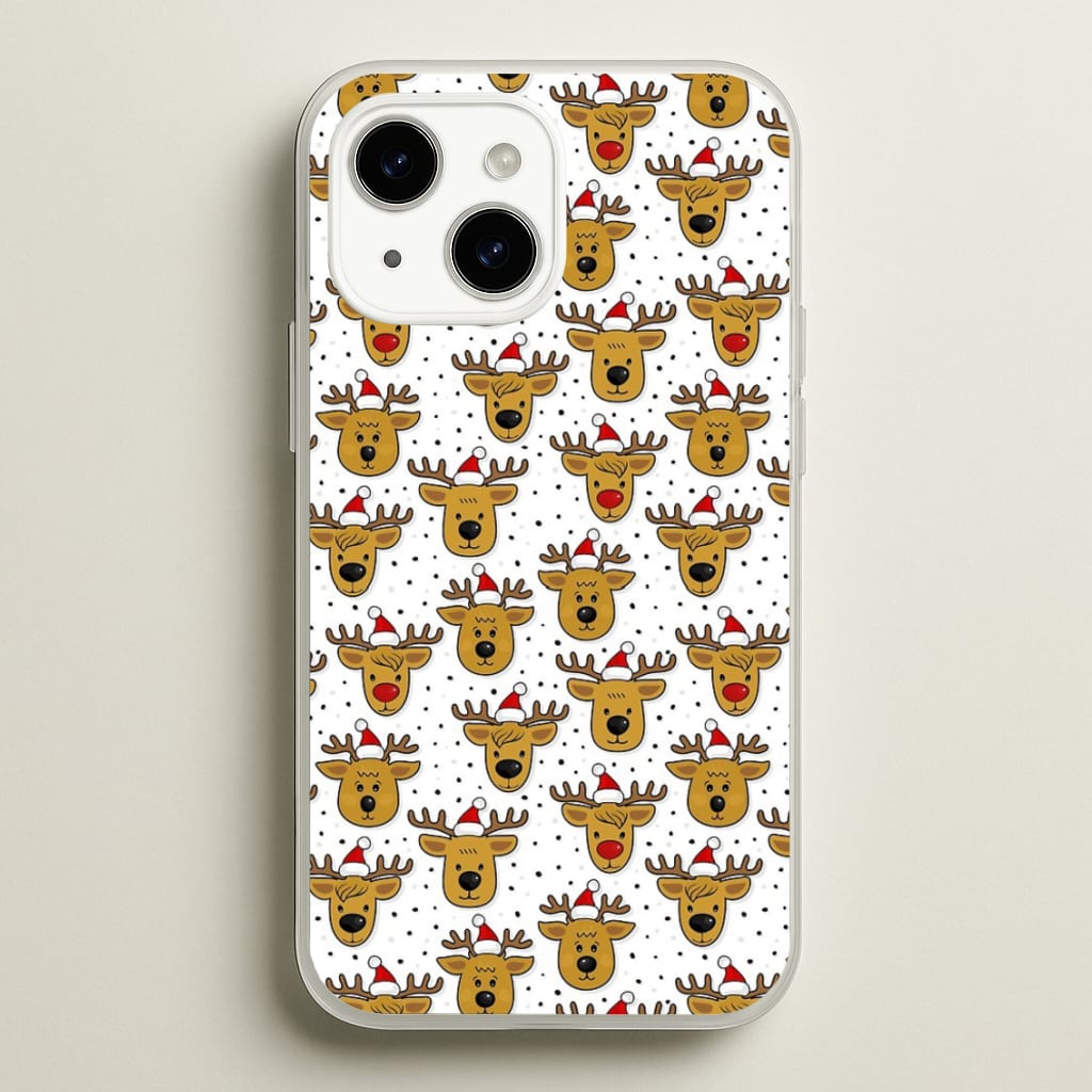 Reindeers In Santa Hats Pattern - Phone Case for iPhone 14