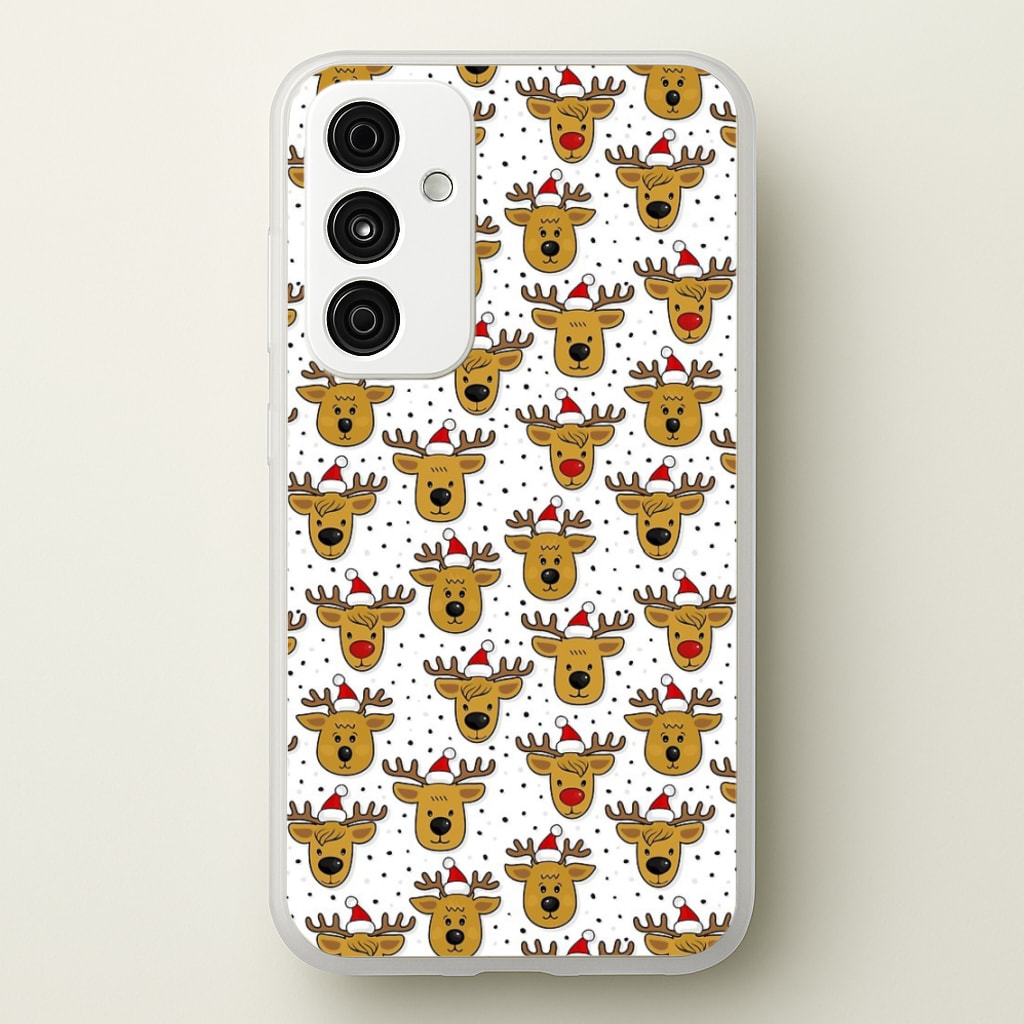 Reindeers In Santa Hats Pattern - Phone Case for Galaxy A55