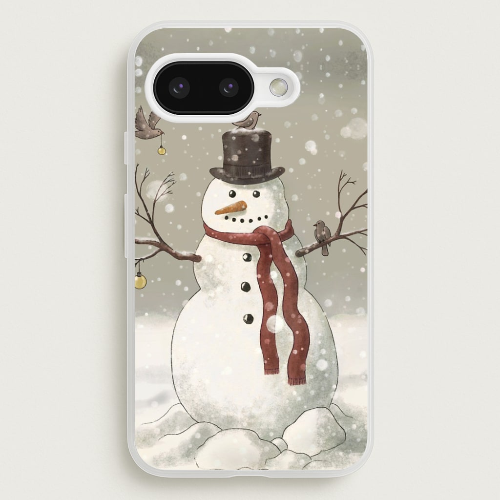Christmas Snowman Drawing - Phone Case for Google Pixel 9a
