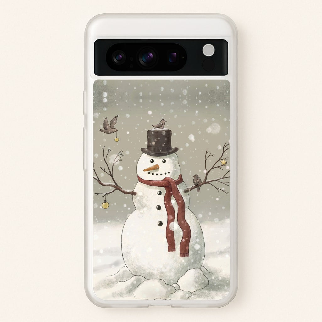 Christmas Snowman Drawing - Phone Case for Google Pixel 8 Pro