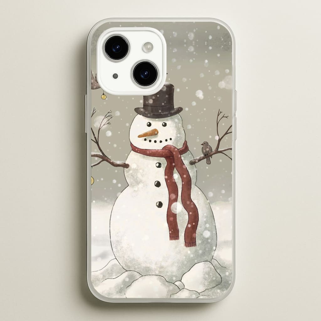 Christmas Snowman Drawing - Phone Case for iPhone 15