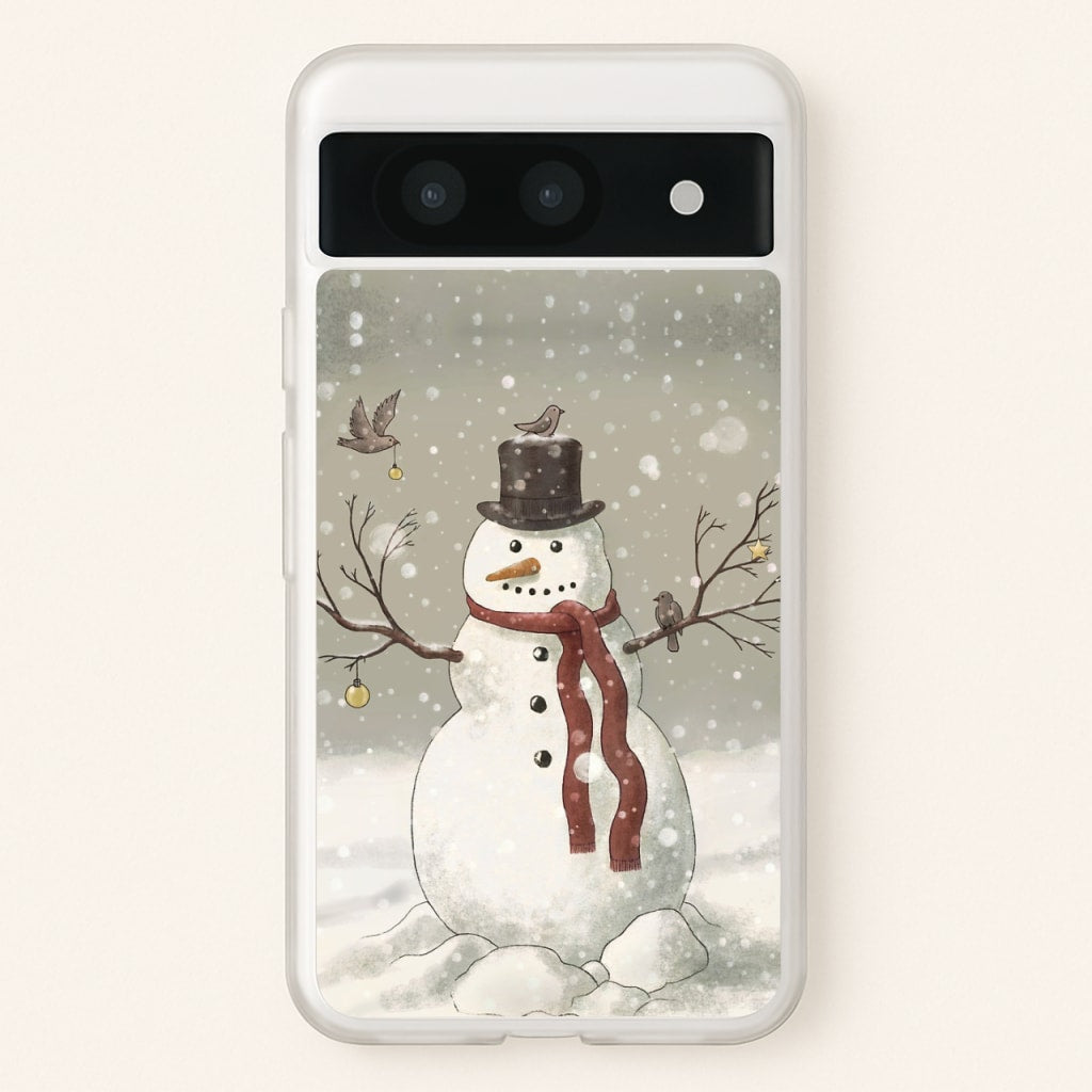 Christmas Snowman Drawing - Phone Case for Google Pixel 8a