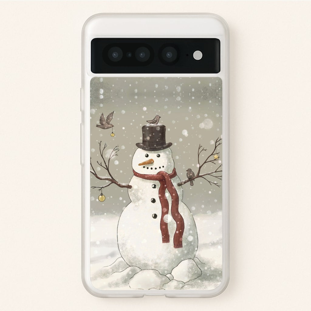 Christmas Snowman Drawing - Phone Case for Google Pixel 7 Pro