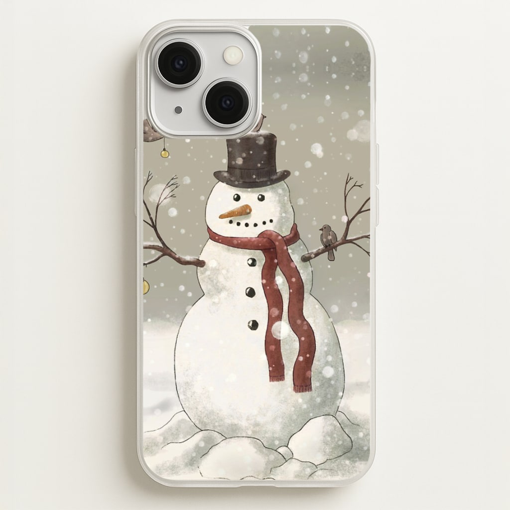 Christmas Snowman Drawing - Phone Case for iPhone 13