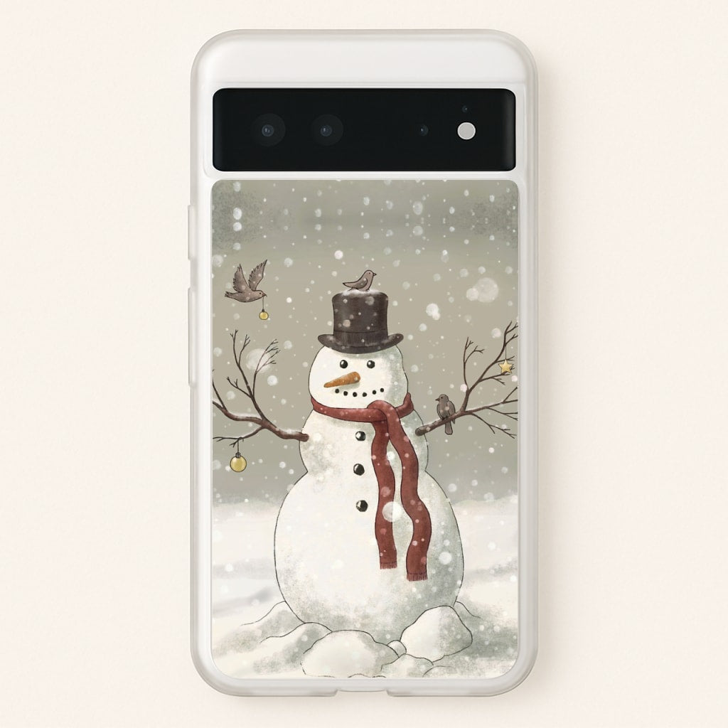 Christmas Snowman Drawing - Phone Case for Google Pixel 6
