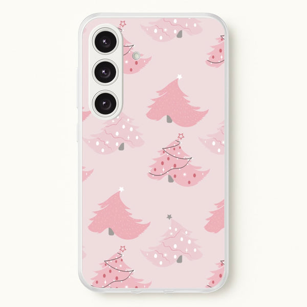 Pink Christmas Tree Pattern - Christmas Phone Case for Galaxy S24