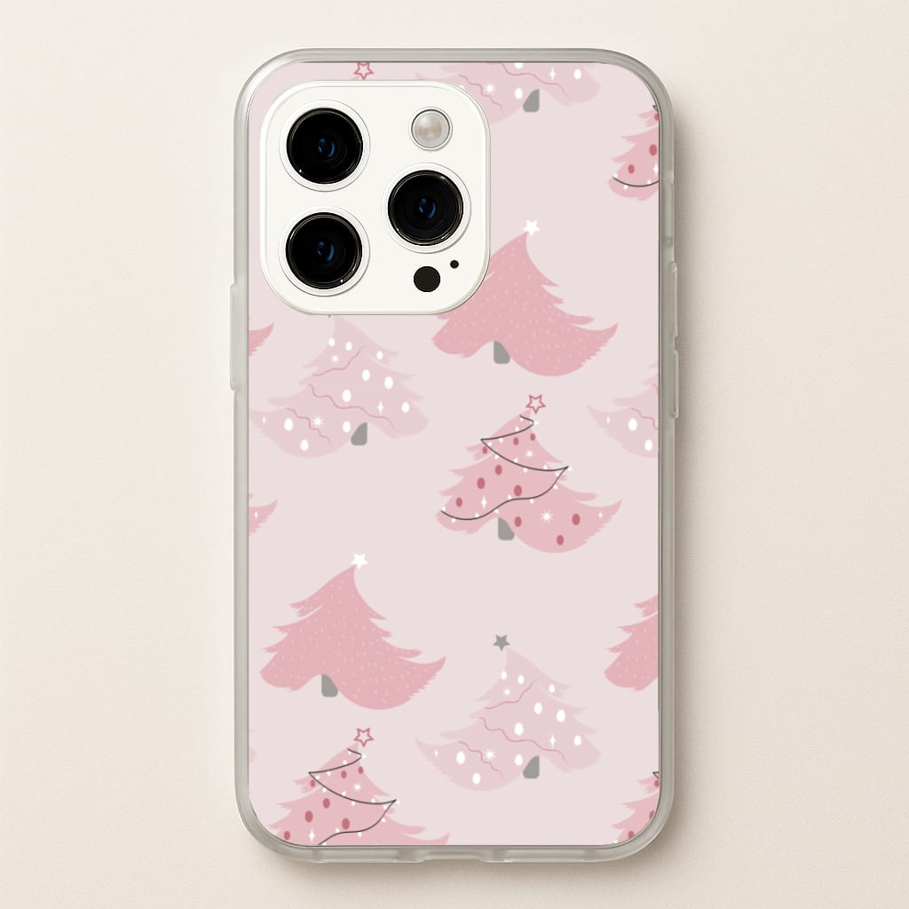 Pink Christmas Tree Pattern - Christmas Phone Case for iPhone 14 Pro