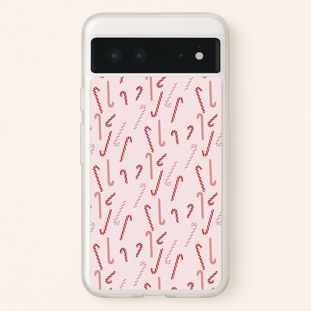 Pink Candycane Christmas Pattern - Christmas Phone Case for Google Pixel 6