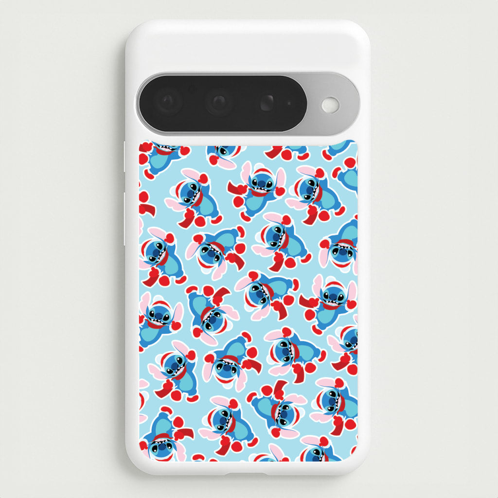 Blue Alien Christmas Pattern Phone Case for Google Pixel 10 Pro XL