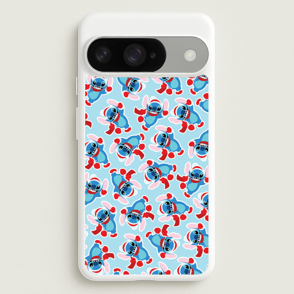 Blue Alien Christmas Pattern Phone Case for Google Pixel 10 / 10 Pro