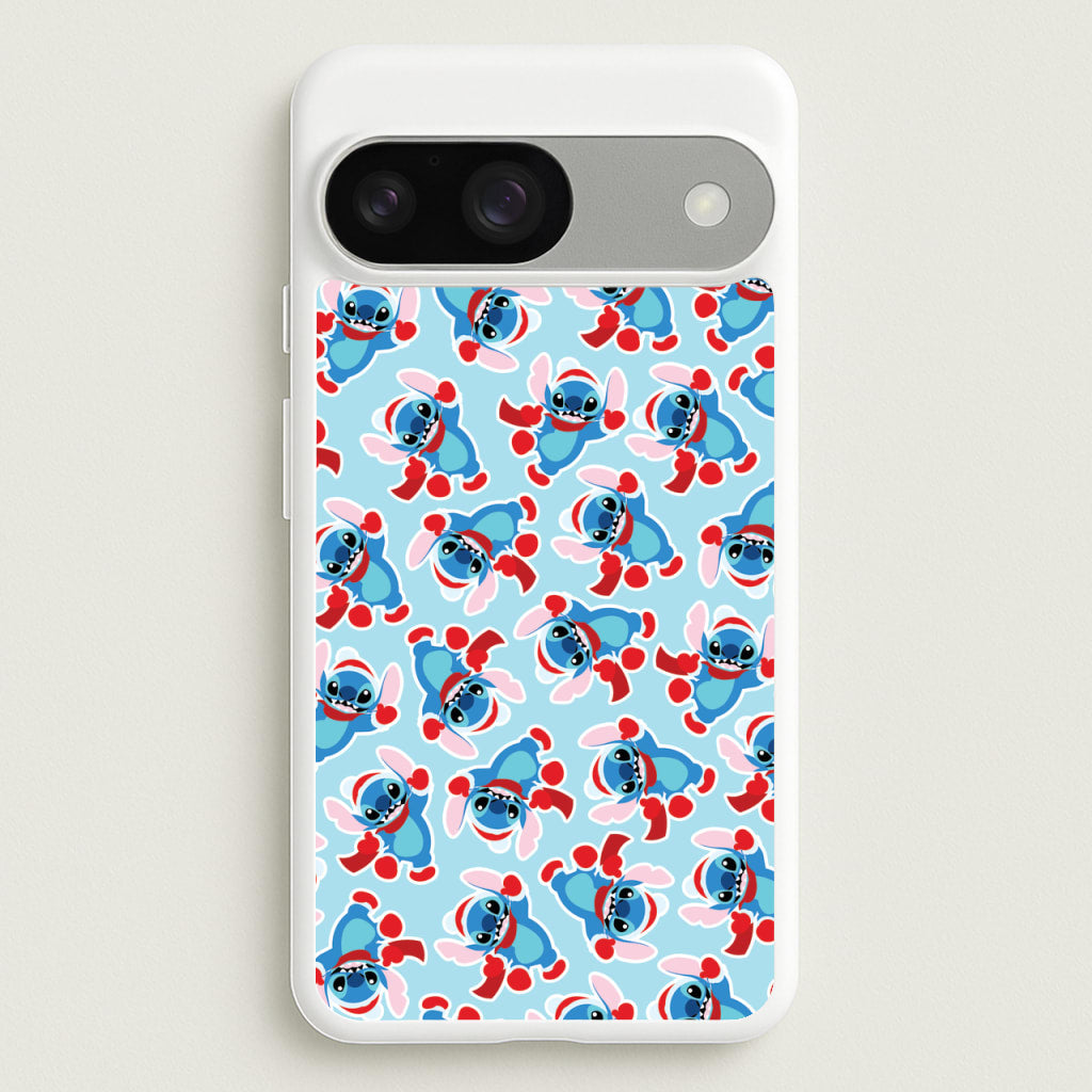 Blue Alien Christmas Pattern - Disney Christmas Phone Case for Google Pixel 9 / 9 Pro