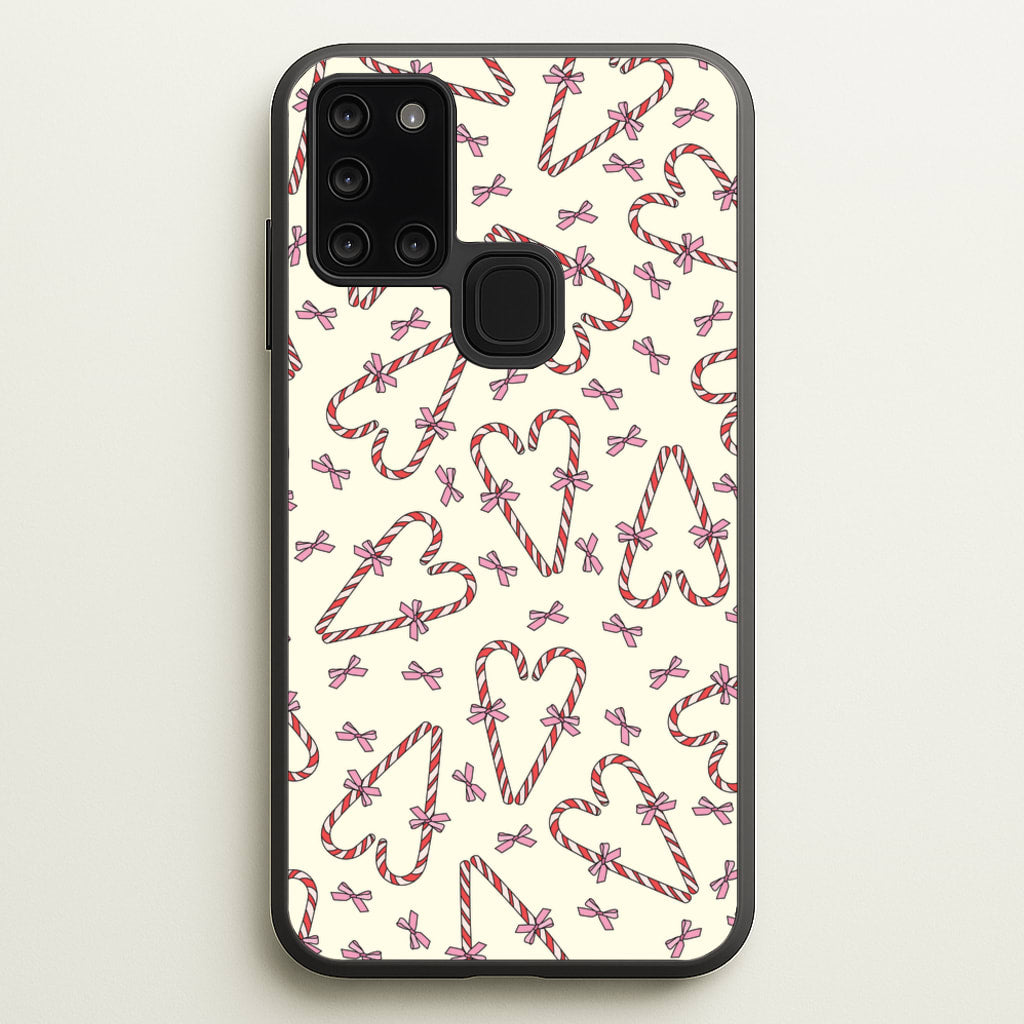 Candy Cane Love Heart Pattern - Christmas Patterns Phone Case for Galaxy A21s