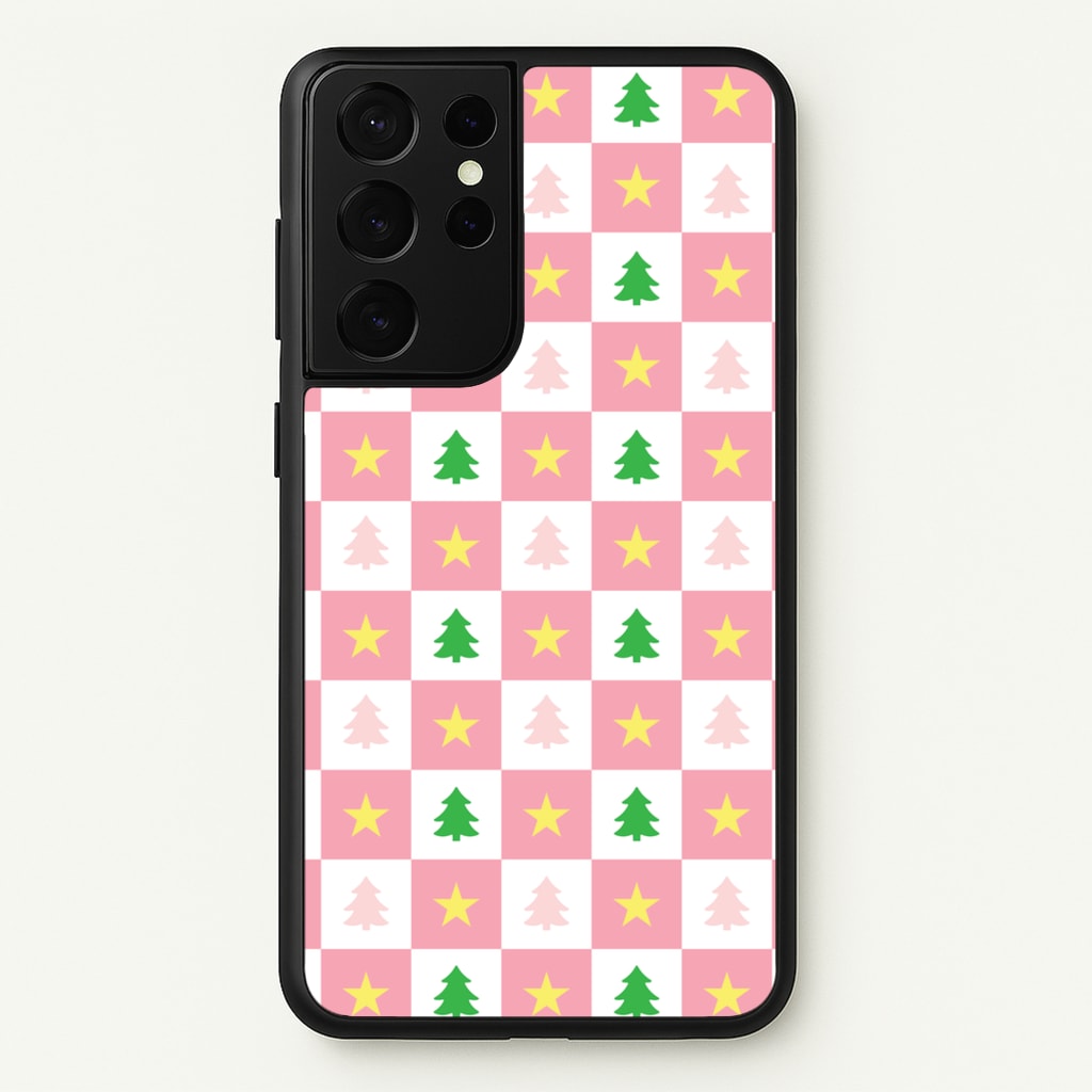 Pink And Green Tree Pattern - Christmas Patterns Phone Case for Galaxy S21 Ultra