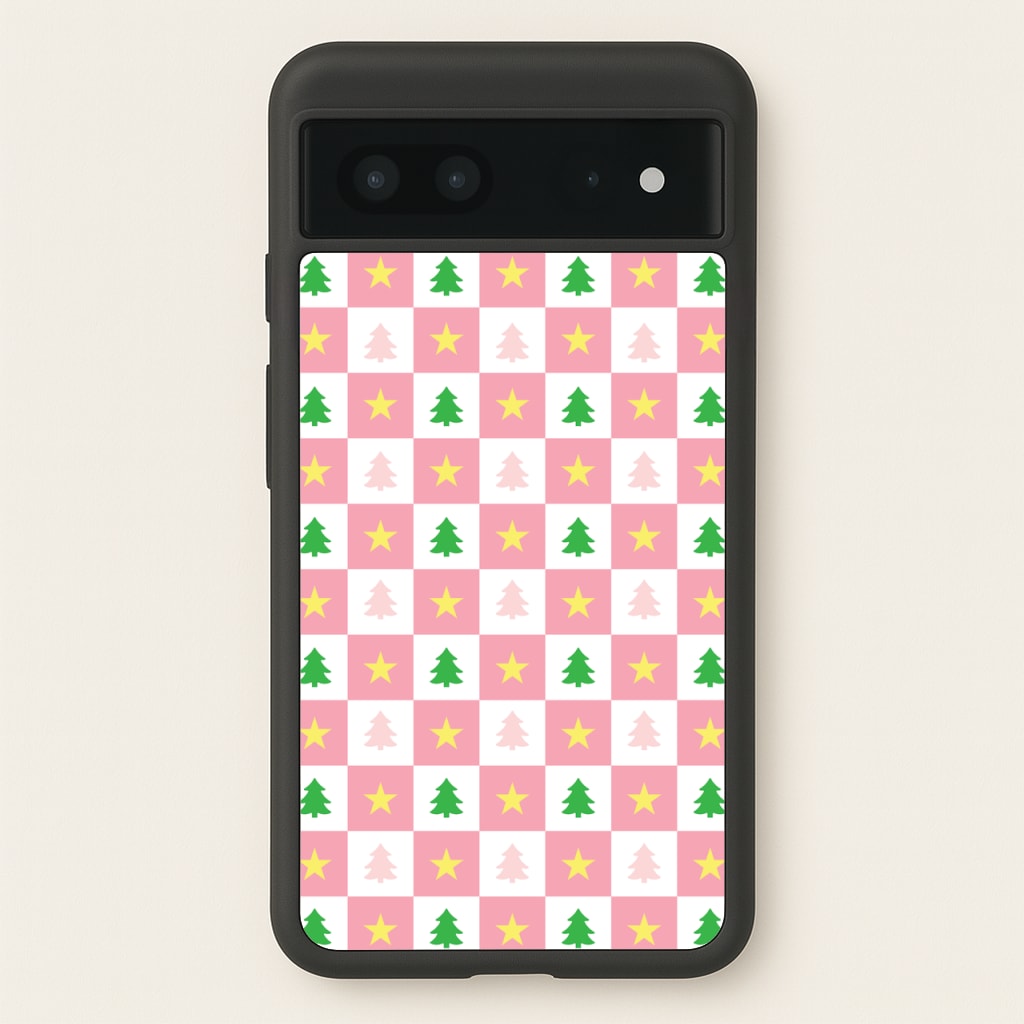 Pink And Green Tree Pattern - Christmas Patterns Phone Case for Google Pixel 7