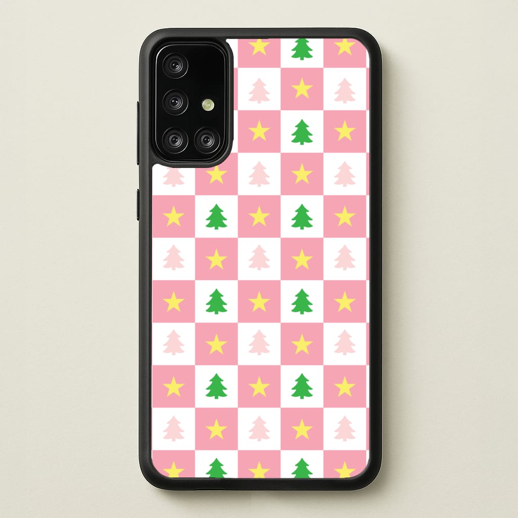 Pink And Green Tree Pattern - Christmas Patterns Phone Case for Galaxy A71