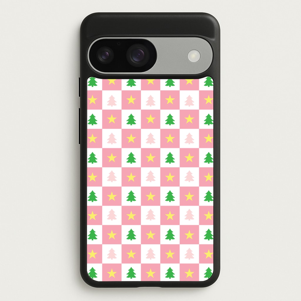 Pink And Green Tree Pattern - Christmas Patterns Phone Case for Google Pixel 9 / 9 Pro