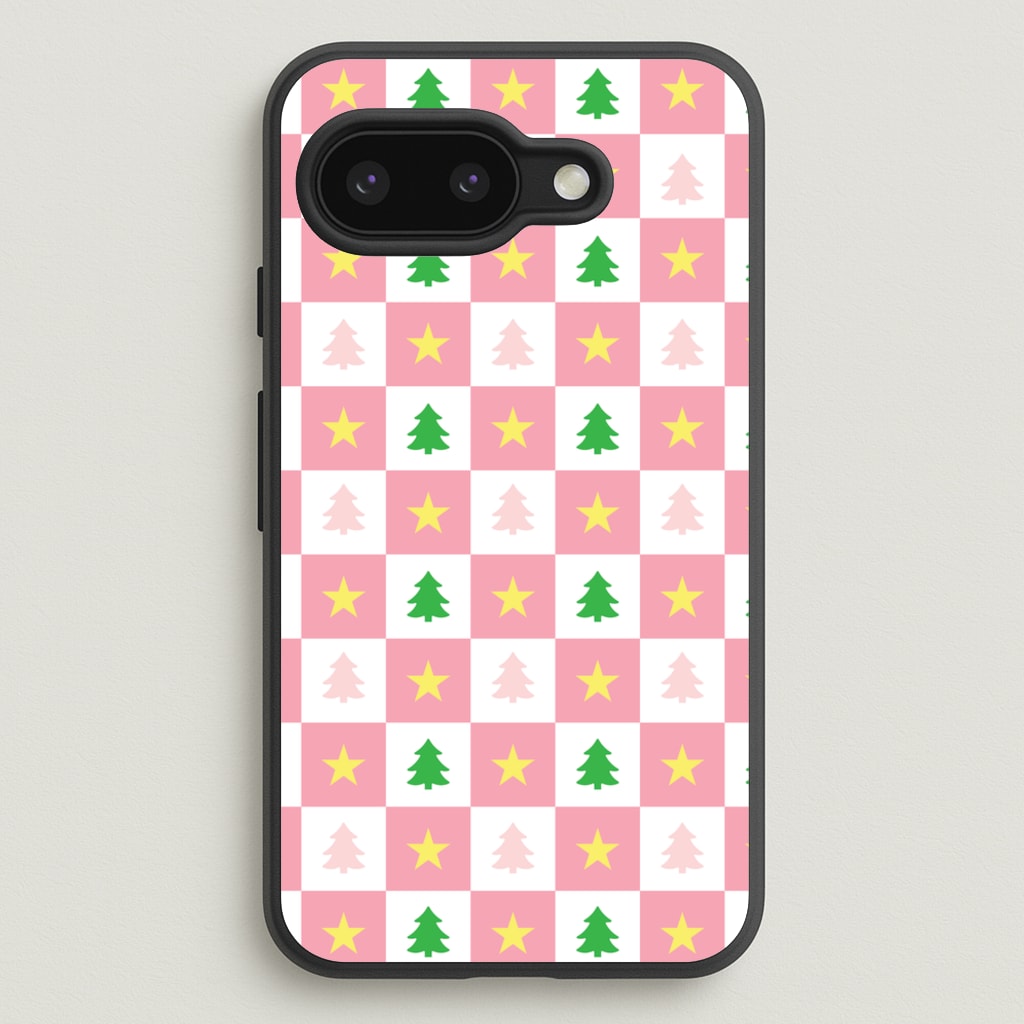Pink And Green Tree Pattern - Christmas Patterns Phone Case for Google Pixel 9a