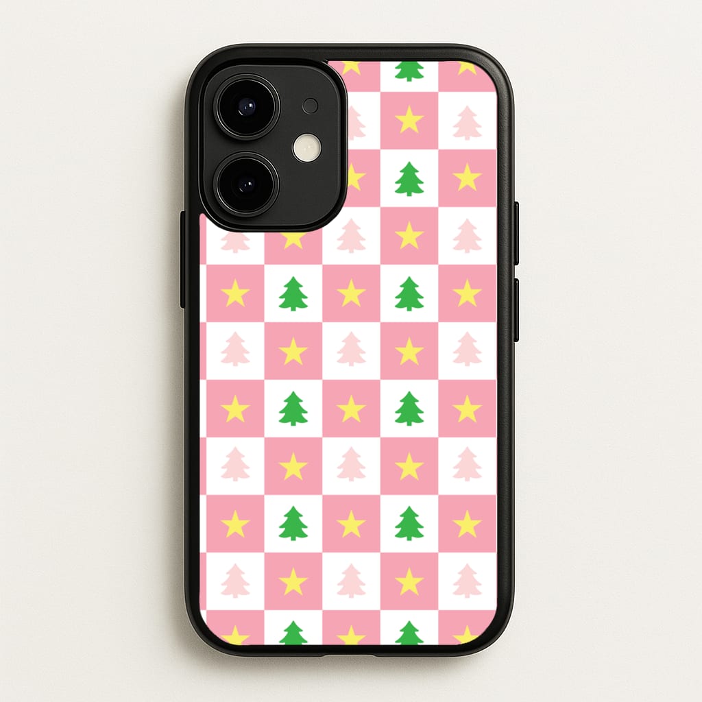 Pink And Green Tree Pattern - Christmas Patterns Phone Case for iPhone 12 / 12 Pro
