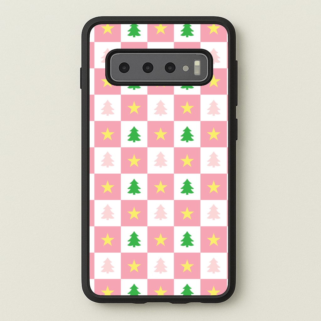 Pink And Green Tree Pattern - Christmas Patterns Phone Case for Galaxy S10 Plus