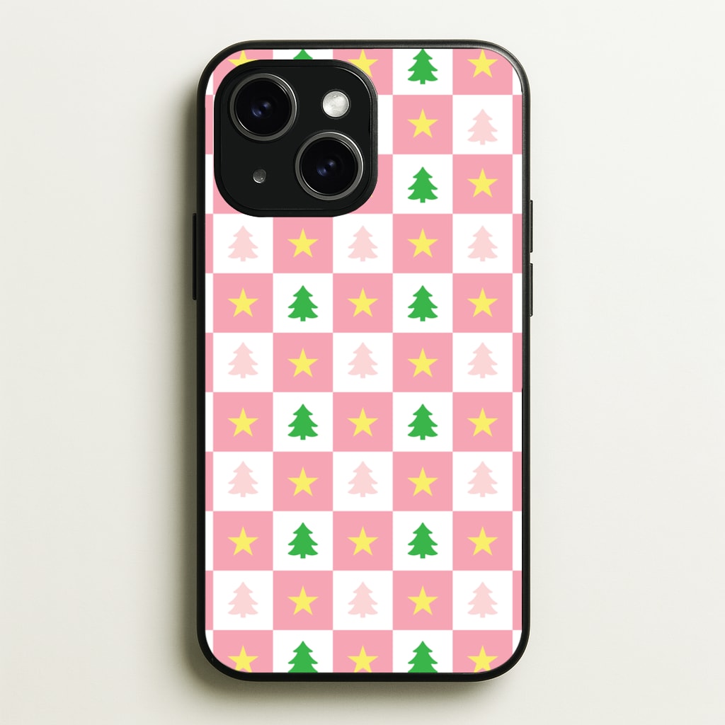 Pink And Green Tree Pattern - Christmas Patterns Phone Case for iPhone 14 Plus