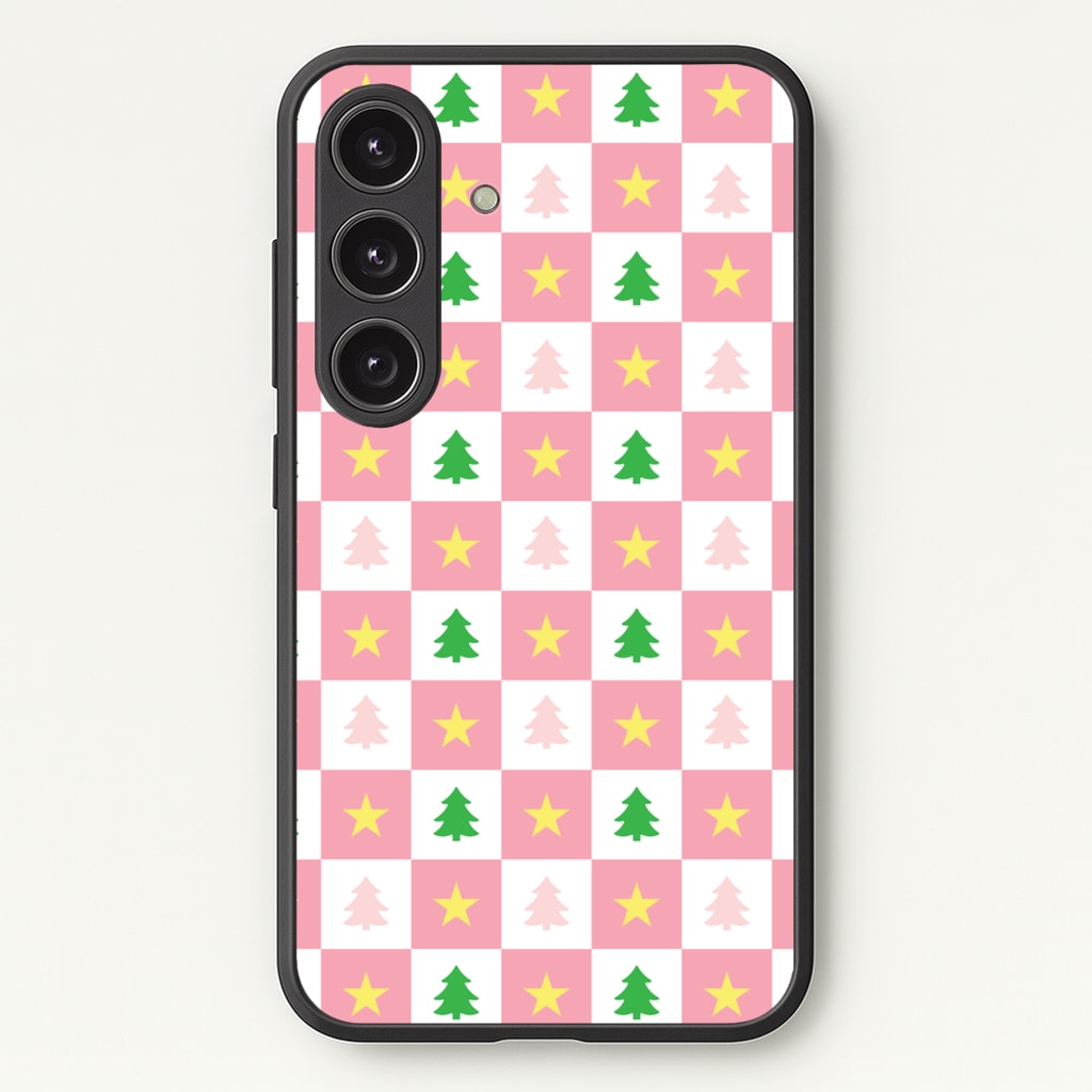 Pink And Green Tree Pattern - Christmas Patterns Phone Case for Galaxy S24FE