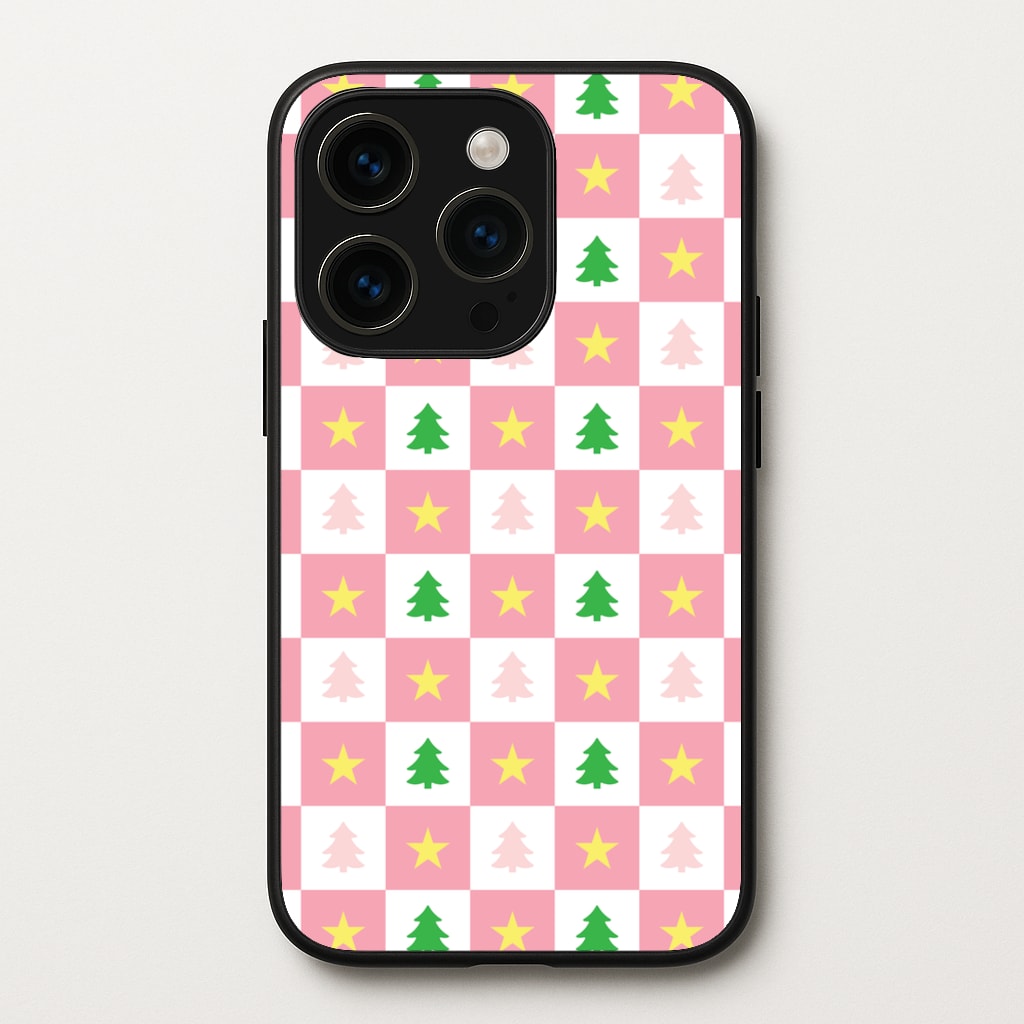 Pink And Green Tree Pattern - Christmas Patterns Phone Case for iPhone 14 Pro Max