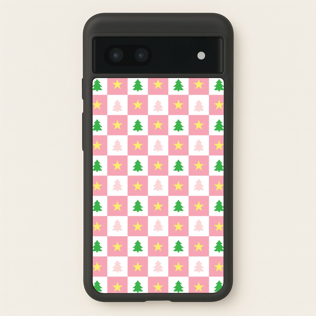 Pink And Green Tree Pattern - Christmas Patterns Phone Case for Google Pixel 7a