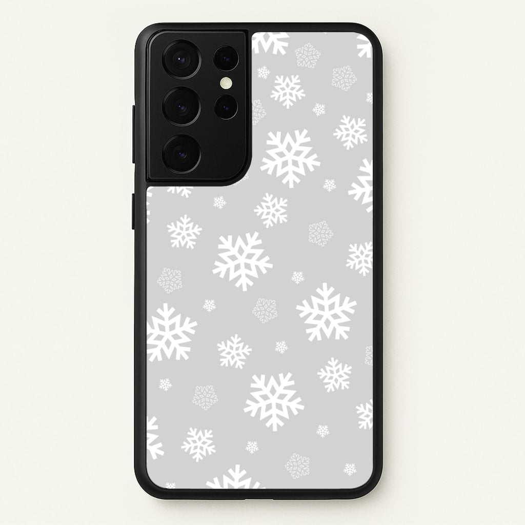 Grey Snowflake Pattern - Christmas Patterns Phone Case for Galaxy S21 Ultra