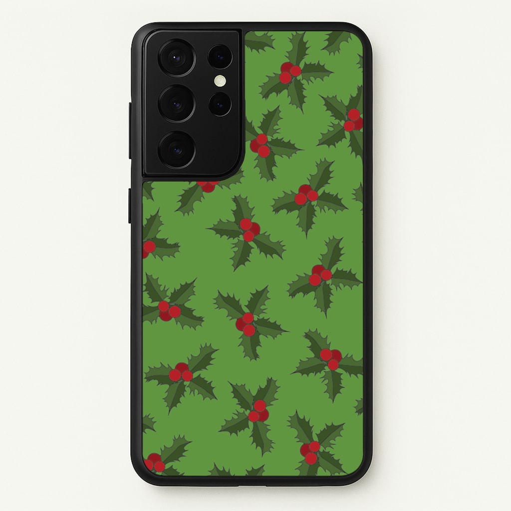 Holly Pattern - Christmas Patterns Phone Case for Galaxy S21 Ultra