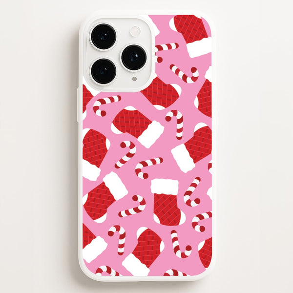 Pink Stocking Pattern - Christmas Patterns Phone Case for iPhone 16 Pro Max