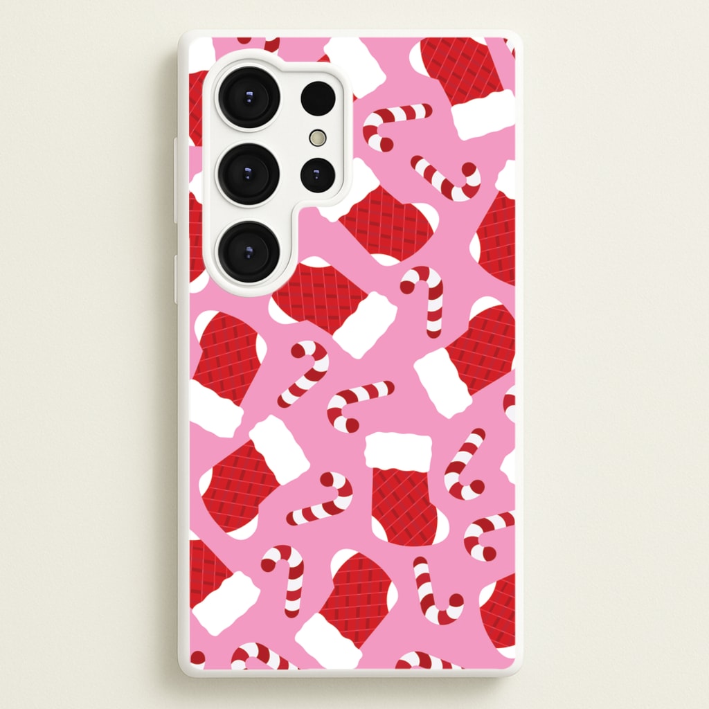 Pink Stocking Pattern - Christmas Patterns Phone Case for Galaxy S25 Ultra