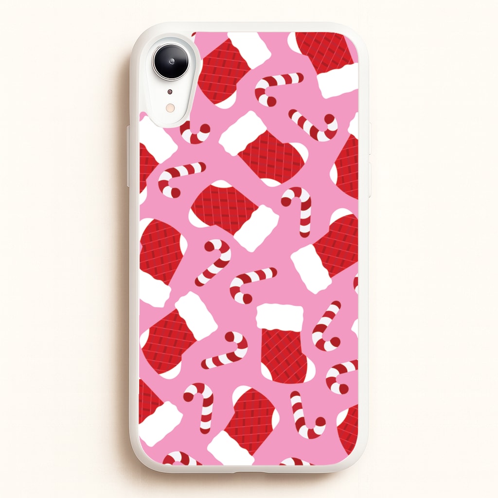 Pink Stocking Pattern - Christmas Patterns Phone Case for iPhone XR