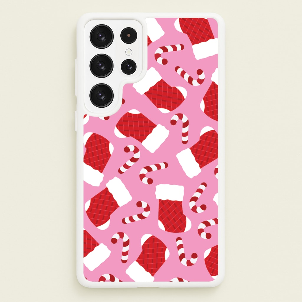 Pink Stocking Pattern - Christmas Patterns Phone Case for Galaxy S22 Ultra