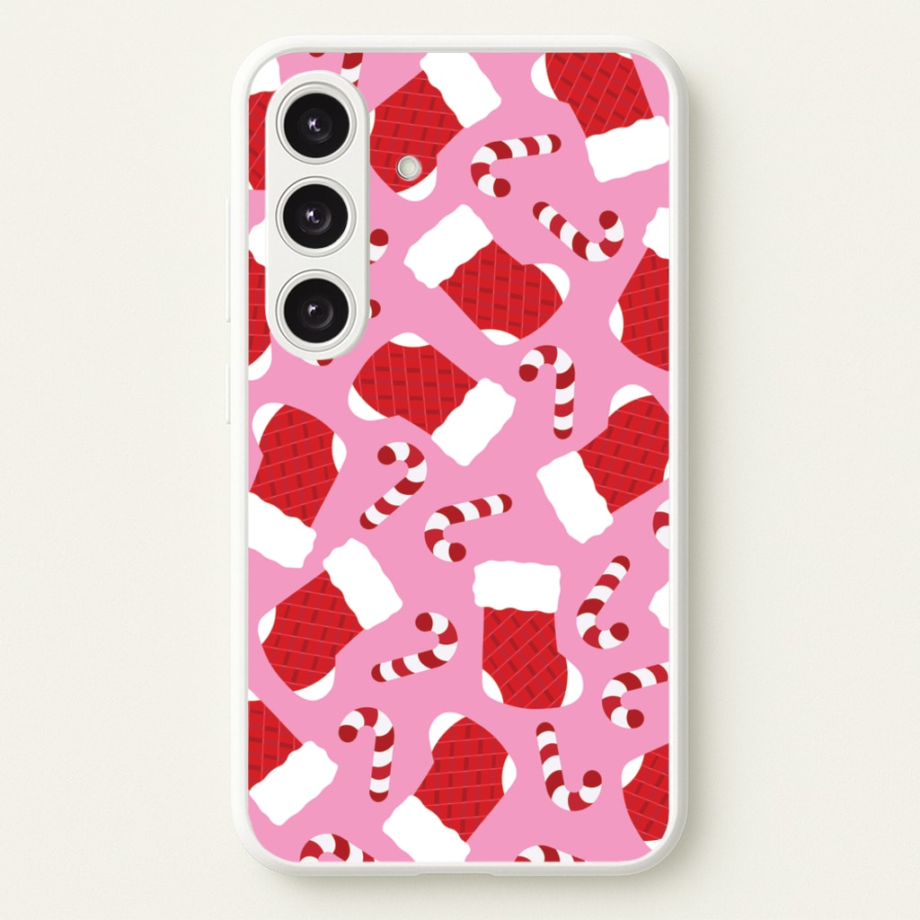 Pink Stocking Pattern - Christmas Patterns Phone Case for Galaxy S25 Plus