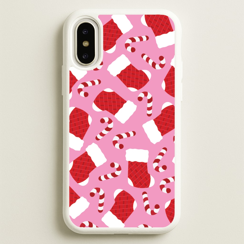 Pink Stocking Pattern - Christmas Patterns Phone Case for iPhone X / XS