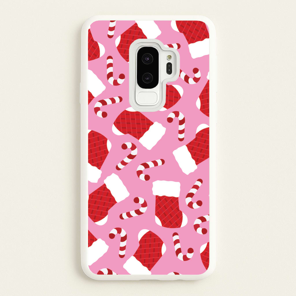 Pink Stocking Pattern - Christmas Patterns Phone Case for Galaxy S9 Plus