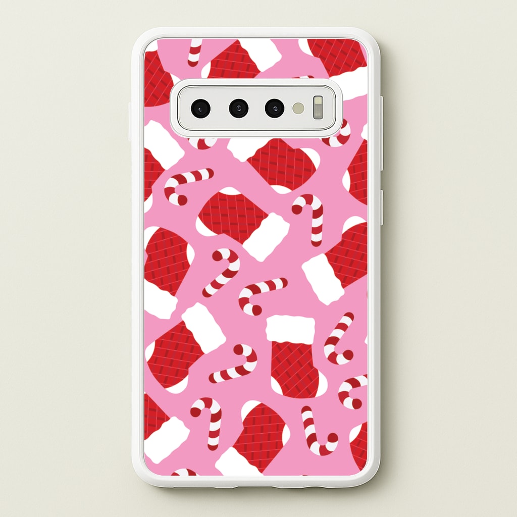 Pink Stocking Pattern - Christmas Patterns Phone Case for Galaxy S10 Plus