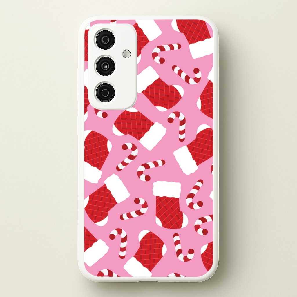 Pink Stocking Pattern - Christmas Patterns Phone Case for Galaxy A55