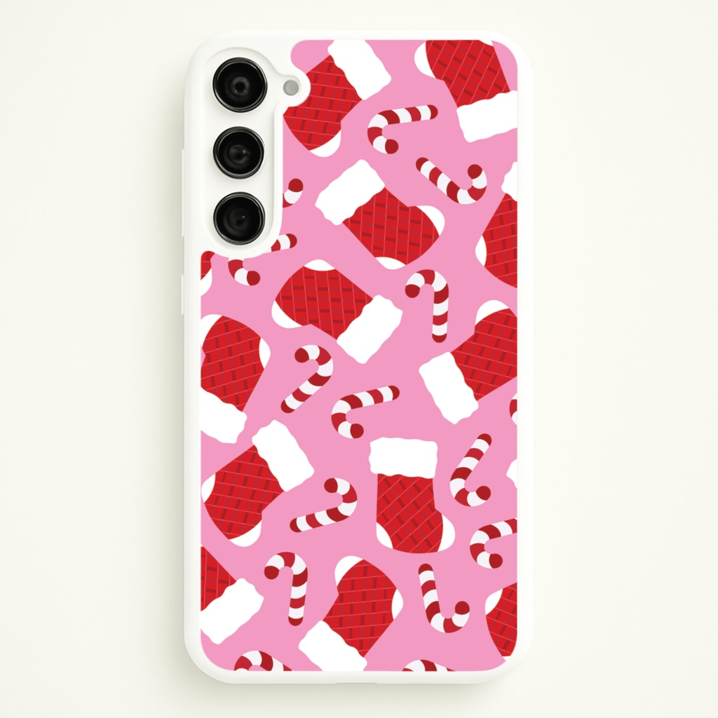 Pink Stocking Pattern - Christmas Patterns Phone Case for Galaxy S23 Plus