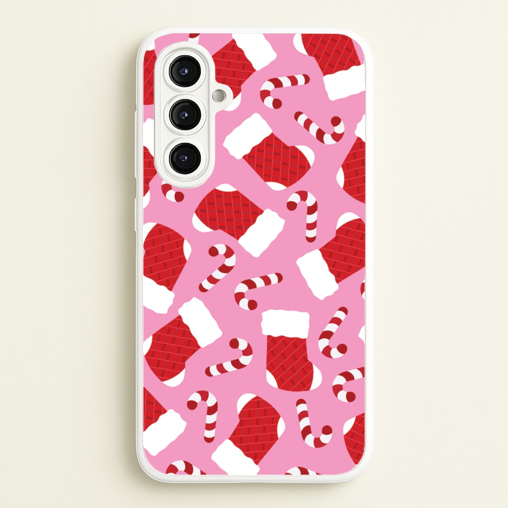 Pink Stocking Pattern - Christmas Patterns Phone Case for Galaxy A16