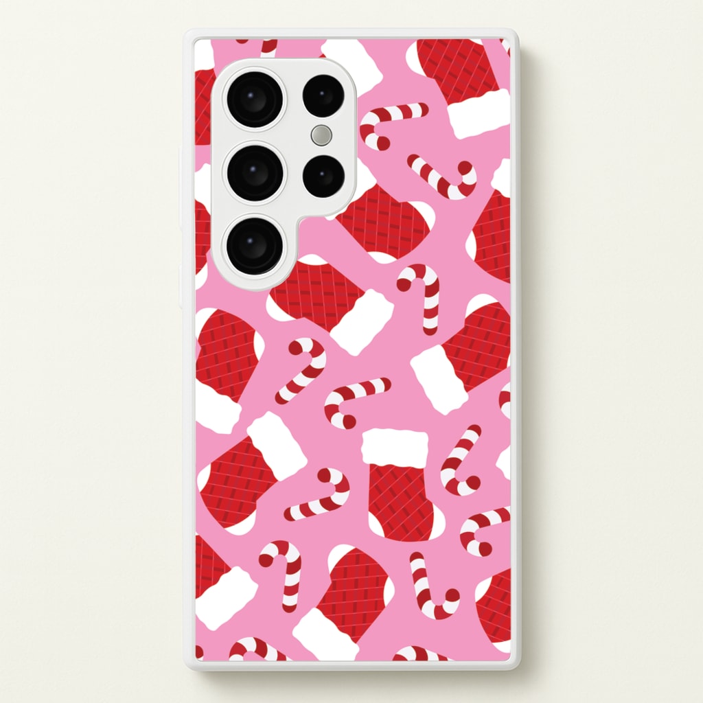 Pink Stocking Pattern - Christmas Patterns Phone Case for Galaxy S24 Ultra