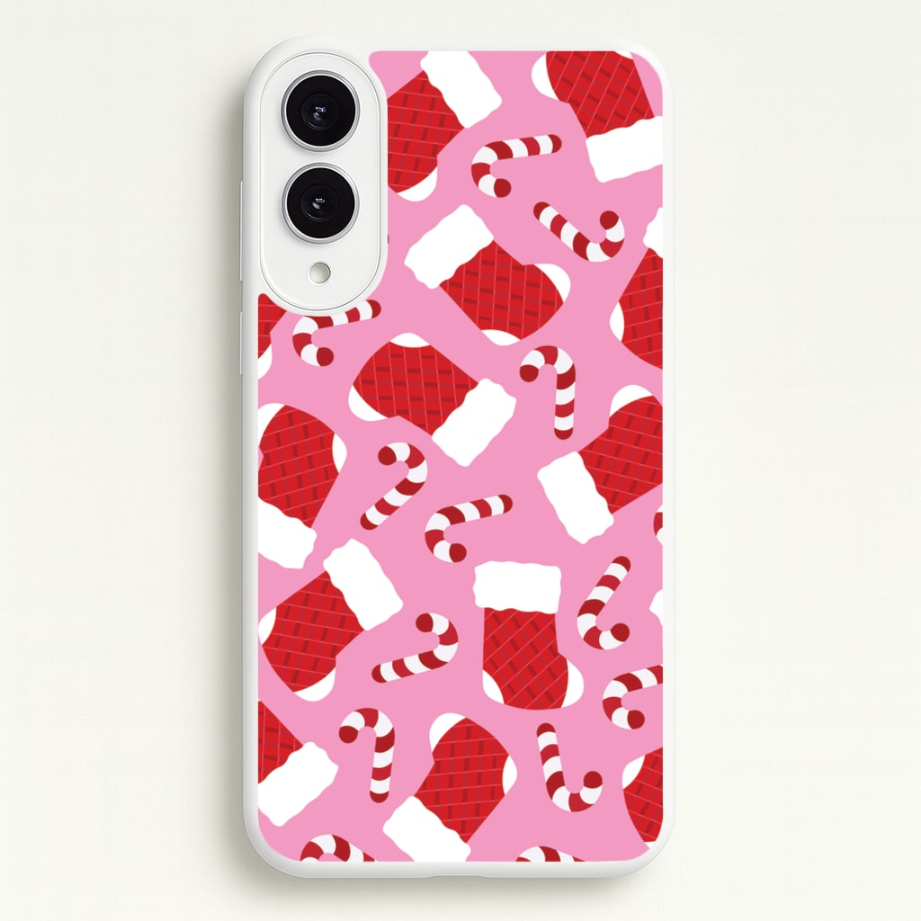 Pink Stocking Pattern - Christmas Patterns Phone Case for Galaxy S25 Edge