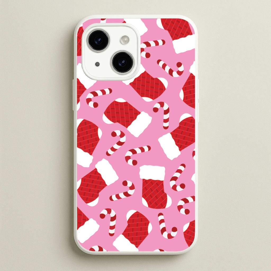 Pink Stocking Pattern - Christmas Patterns Phone Case for iPhone 15