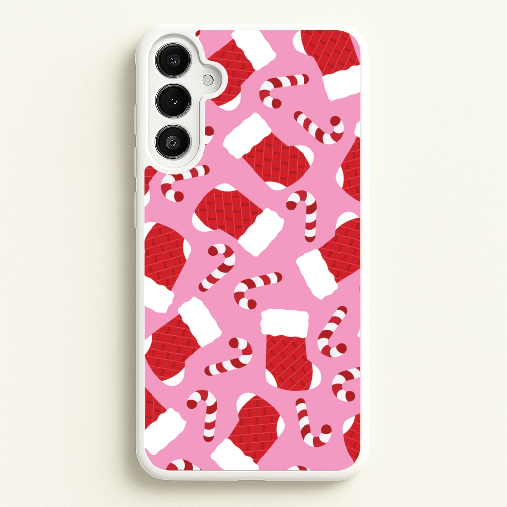 Pink Stocking Pattern - Christmas Patterns Phone Case for Galaxy A34