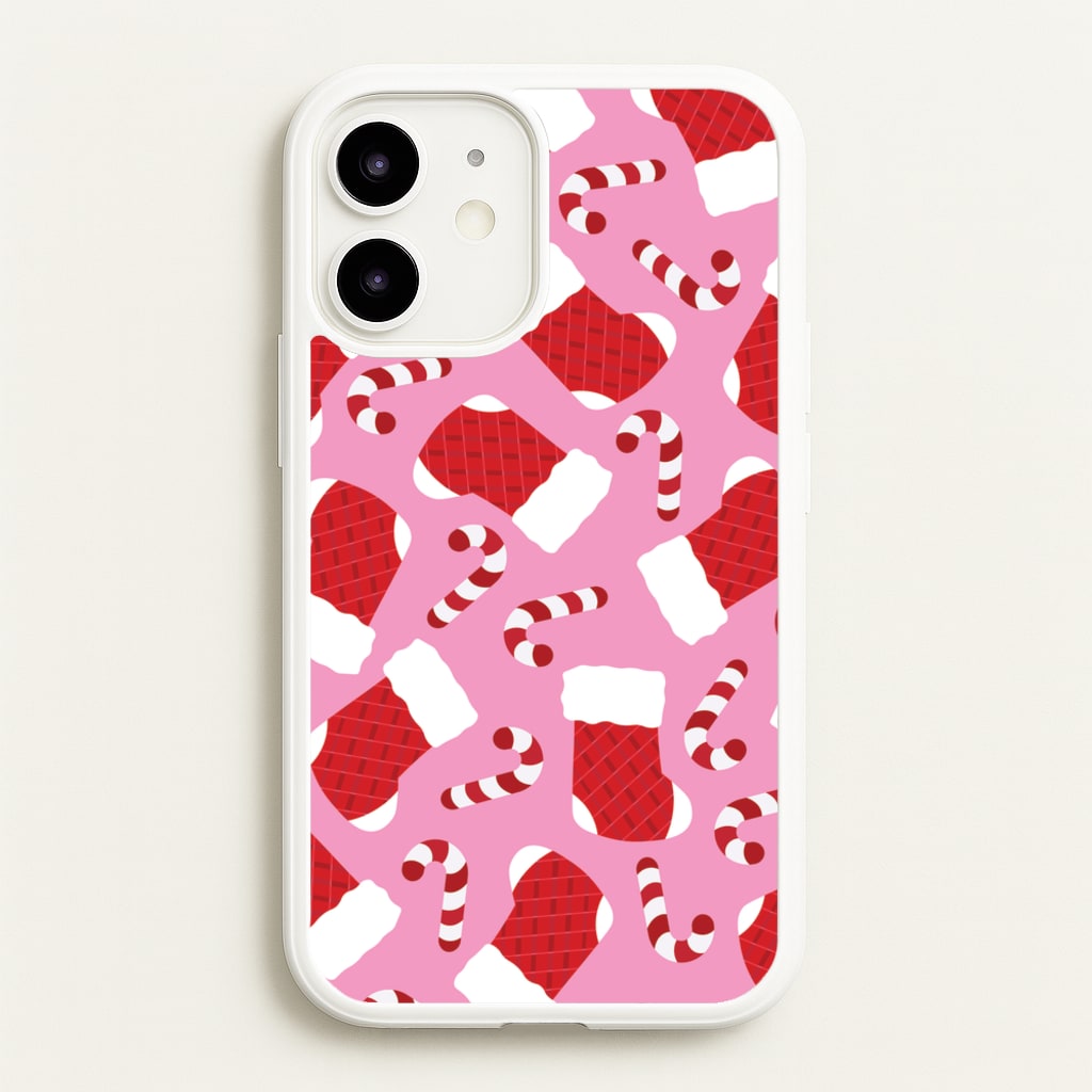 Pink Stocking Pattern - Christmas Patterns Phone Case for iPhone 12 / 12 Pro