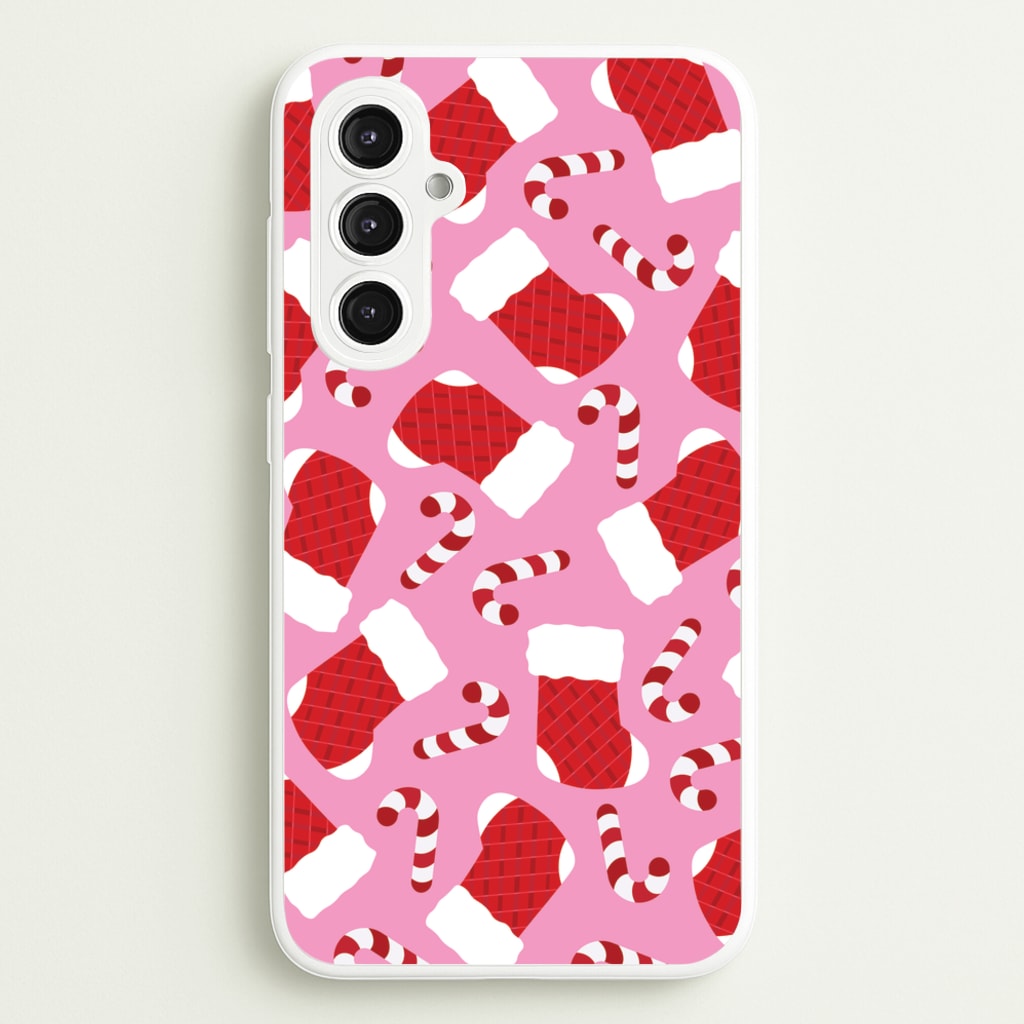 Pink Stocking Pattern - Christmas Patterns Phone Case for Galaxy S23FE