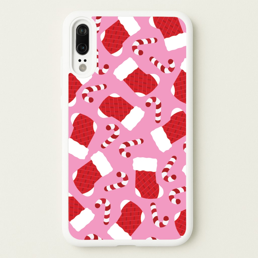 Pink Stocking Pattern - Christmas Patterns Phone Case for Huawei P20
