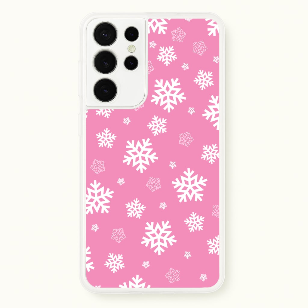 Snow Pink Pattern - Christmas Patterns Phone Case for Galaxy S21 Ultra