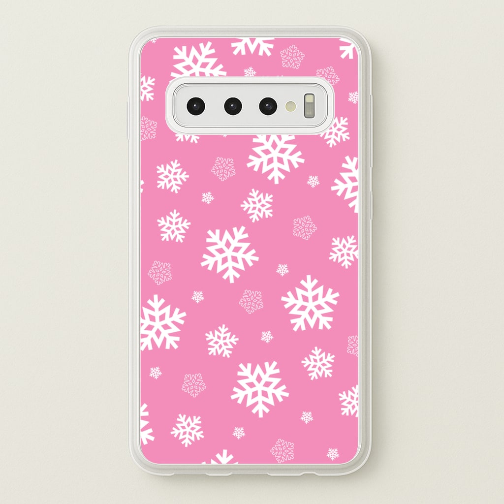 Snow Pink Pattern - Christmas Patterns Phone Case for Galaxy S10 Plus